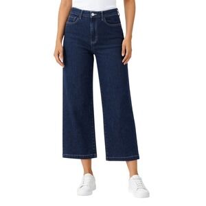 Paige Womens 27 Wide Leg Cropped Dark Wash Jeans